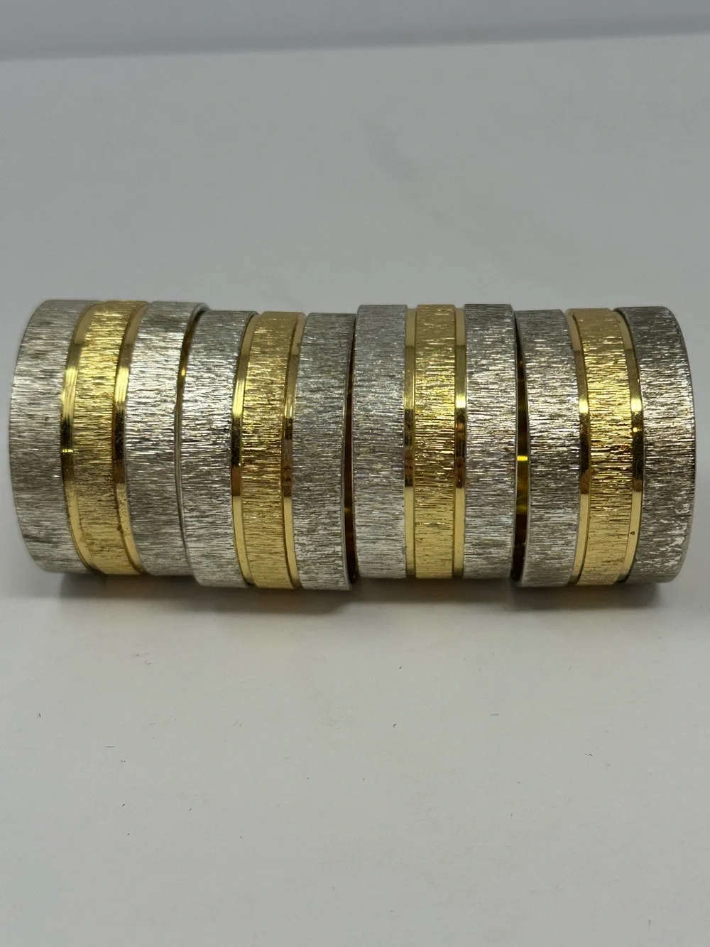 Vintage Set of 4 Two-Tone Gold and Silver Metal Napkin Rings Made in Hong Kong
